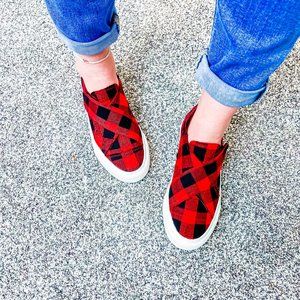 Gypsy Jazz Slip On Red Plaid Tennis Shoes